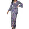 Hot Selling Flower Polynesian Tribal Bell Sleeve V Neck Long Maxi Slit Dress Custom Plus Size Womens Dresses Island Style Dress