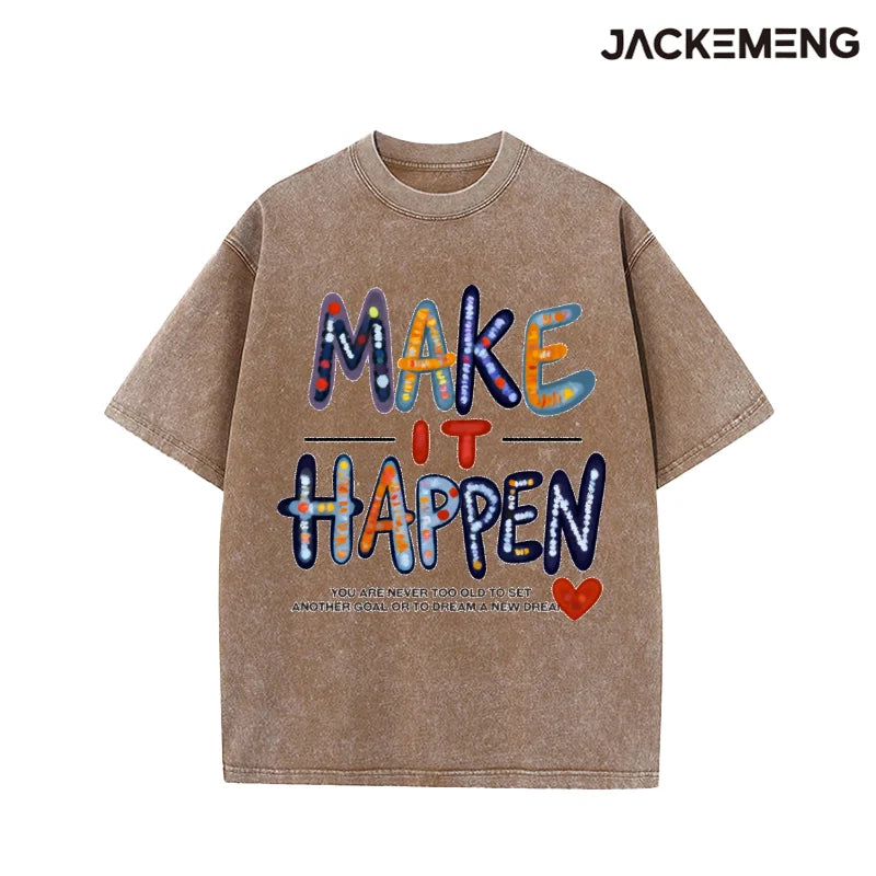 Oversized Washed Retro Motivational Streetwear Print Tshirt USA Stock Wholesale Y2K Casual Tee