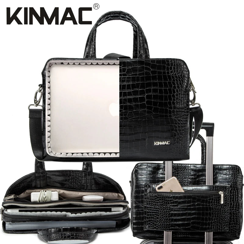Luxury Crocodile Embossed Business Laptop Bag for 13-15.6 Inch, Executive Leather Briefcase - Top Laptops and Accessories