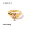RFJEWEL Shiny Stainless Steel Gold Plated Rings with CZ Stones Adjustable Rings Pink Stone Simple Rings