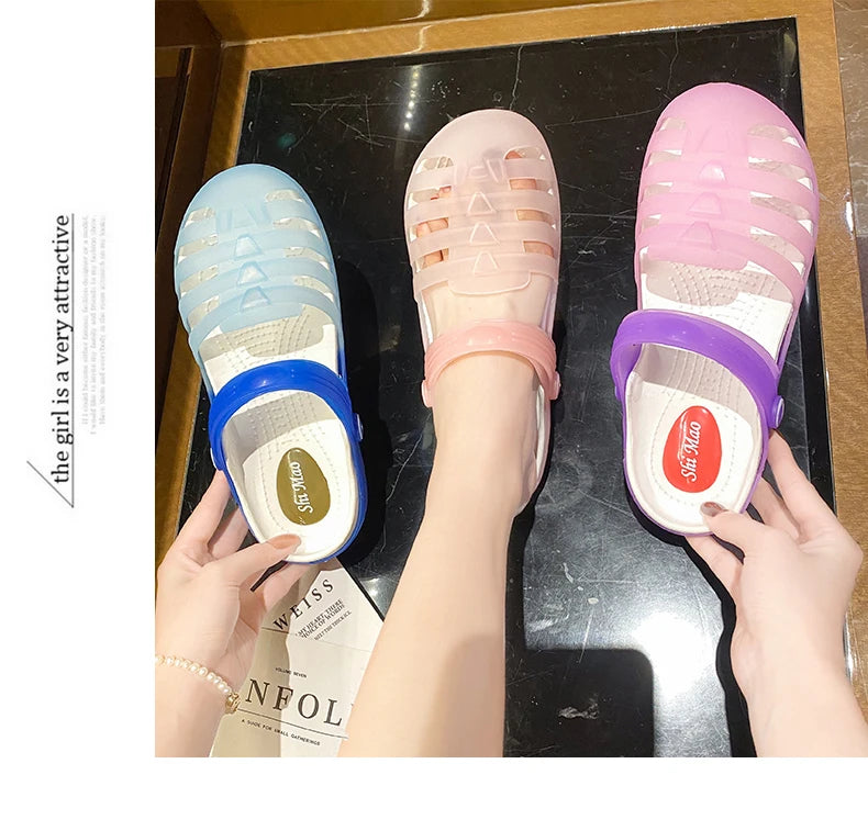 New Summer Jelly Sandals Women Outdoor Casual Slip On Garden Beach Shoes Female Rubber Clogs Non-slip Slides Breathable Slippers