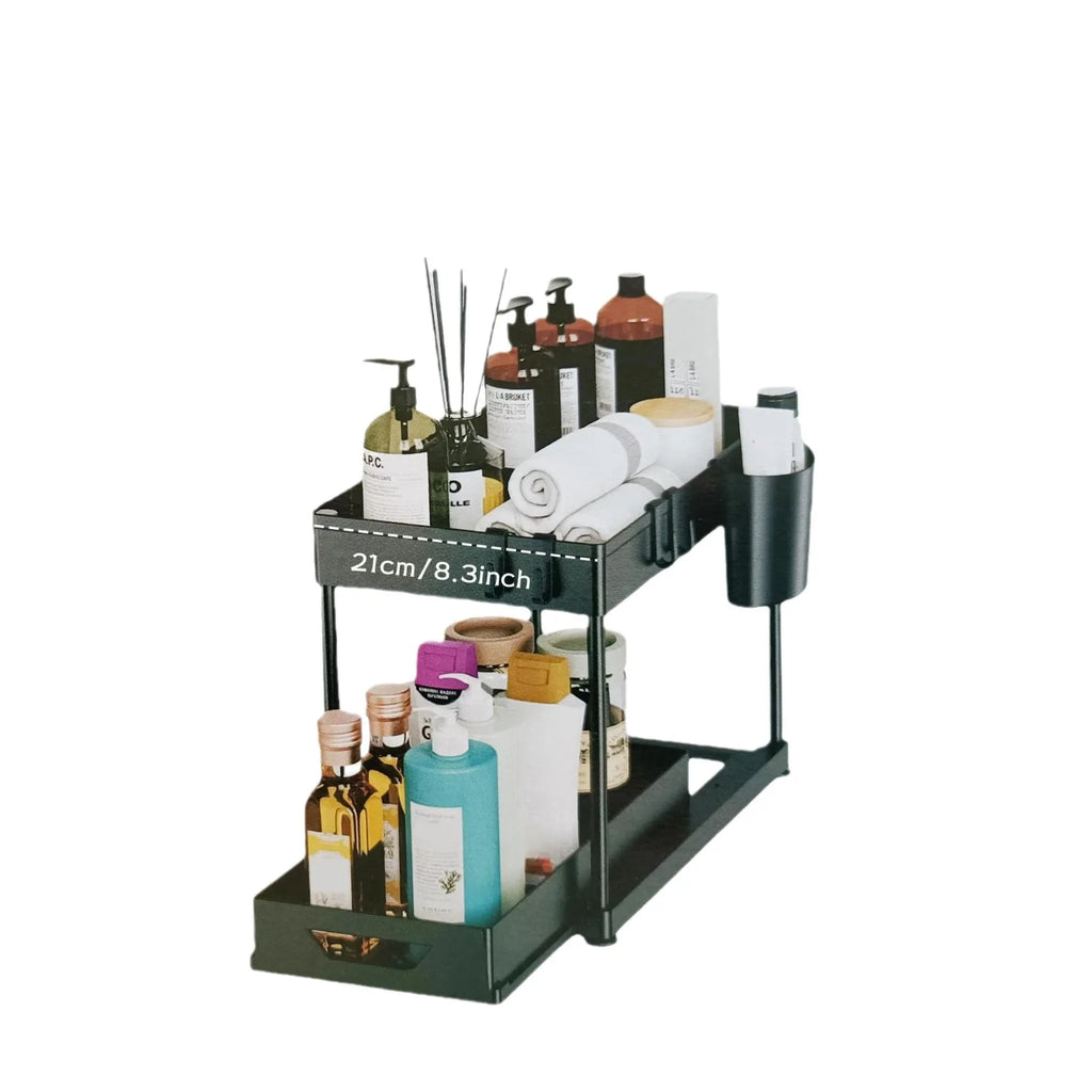 Sliding Drawer Dish Drying Rack Expandable Adjustable Utensil Organizer with Drain Tray for Kitchen Sink