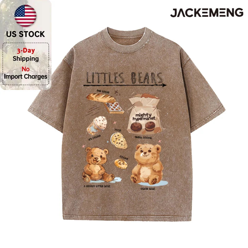 Oversized Washed Retro Cute Cartoon Streetwear Print Tshirt USA Stock Wholesale Y2K Casual Tee