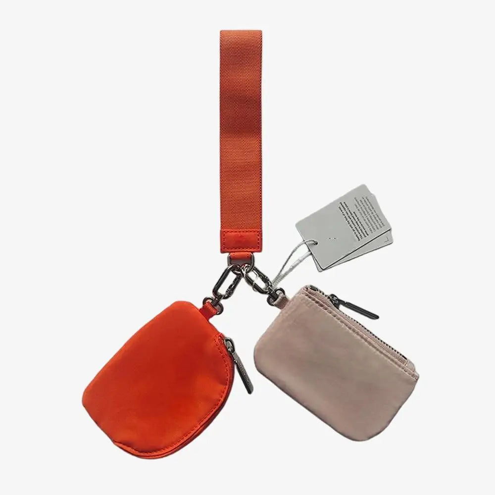 Light Weight Nylon Zipper Dual Pouch Portable Business Wristlet Hanging Keychain Bag in USA Overseas Warehouse