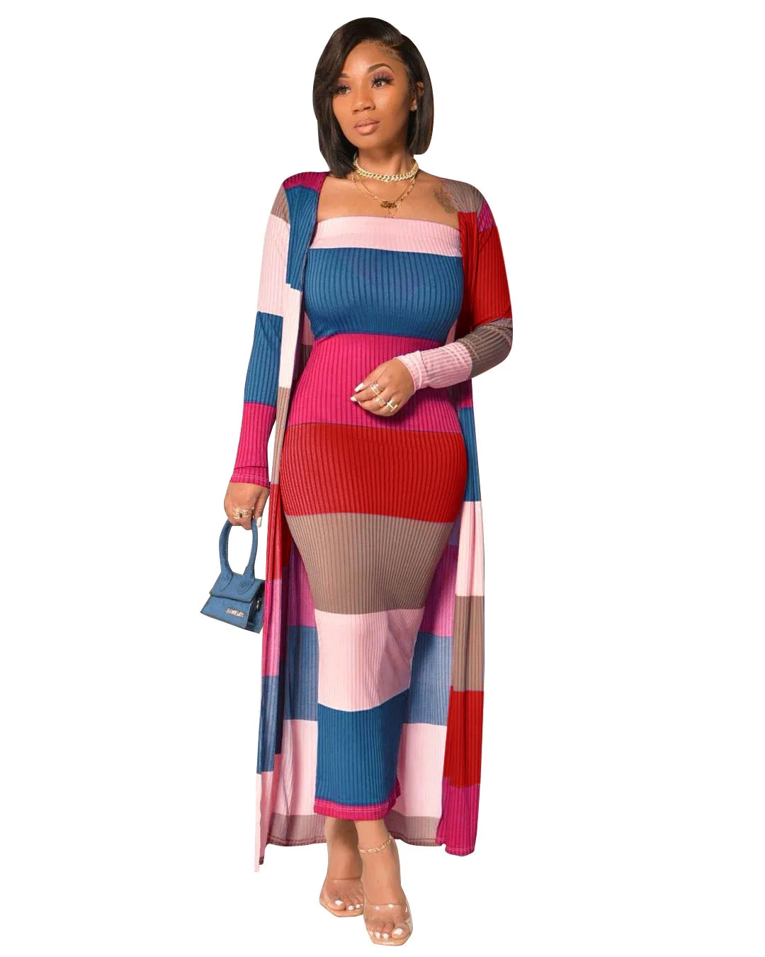 2022 New Autumn Winter Hotsale Fashion Printed Multicolor Coat Two-piece Nightclub Suit Women Dress Women Casual 2 Piecesets