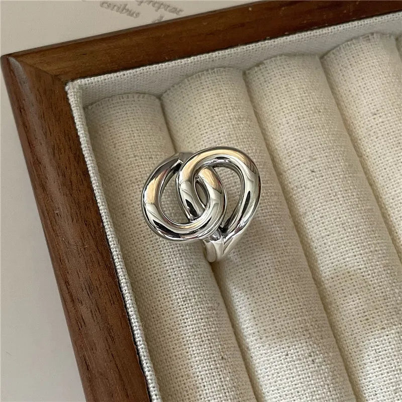 Vintage Handmade 925 Sterling Silver Geometric Big Twist Rings for Women Fine Jewelry
