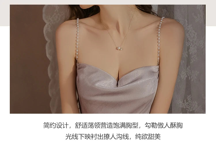 Swdplus-size Pajamas Swing Neck Sexy Backless Seductive Ice Silk Halter Nightdress Women's Home Wear