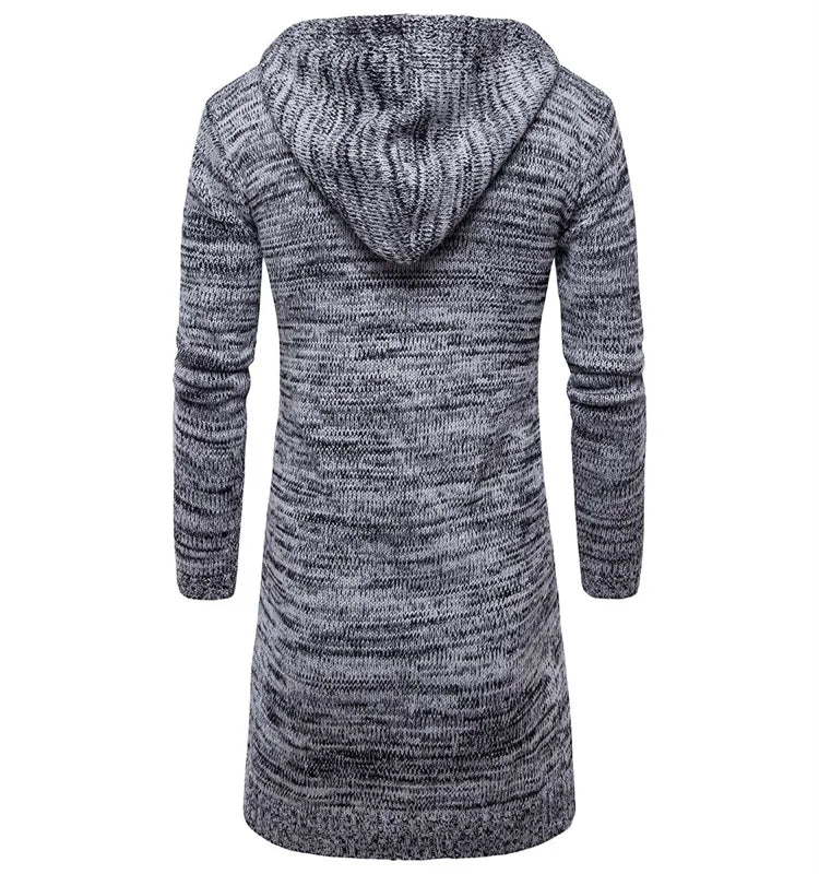 New Style Wholesale Knitted  Fashion Men's Long Sleeves Knitwear Coat Autumn Winter Long Length Cardigan Hoodie Sweater