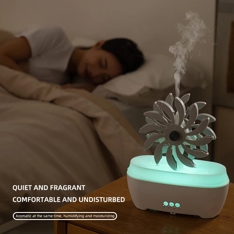 Spinning Windmill Aroma Diffuser Humidifier with Essential Oil Spray for Aromatherapy Colorful Lighting Remote Control YS