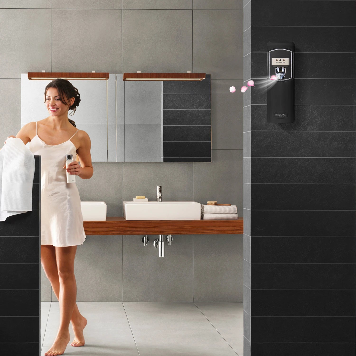 SVAVO Automatic Aerosol Dispenser Wall Mounted Light Sensor Timing Air Freshener Auto Perfume Dispenser for Home Toilet