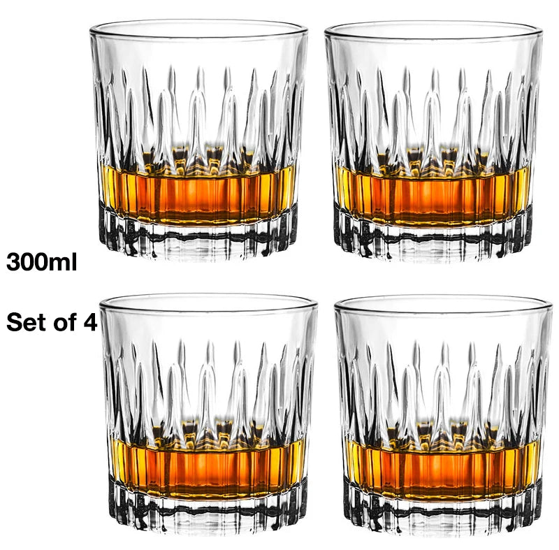 4PCS Fashion Whiskey Glasses, Scotch Whisky, Bourbon, Cocktails, RUM, Durable Whiskey Glasses