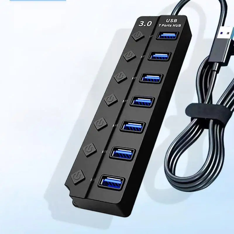 4/7-Port USB 3.0 Hub with LED Indicator Independent Switch Control for Laptop Flash Drive Hard Disk Printer Camera Keyboard