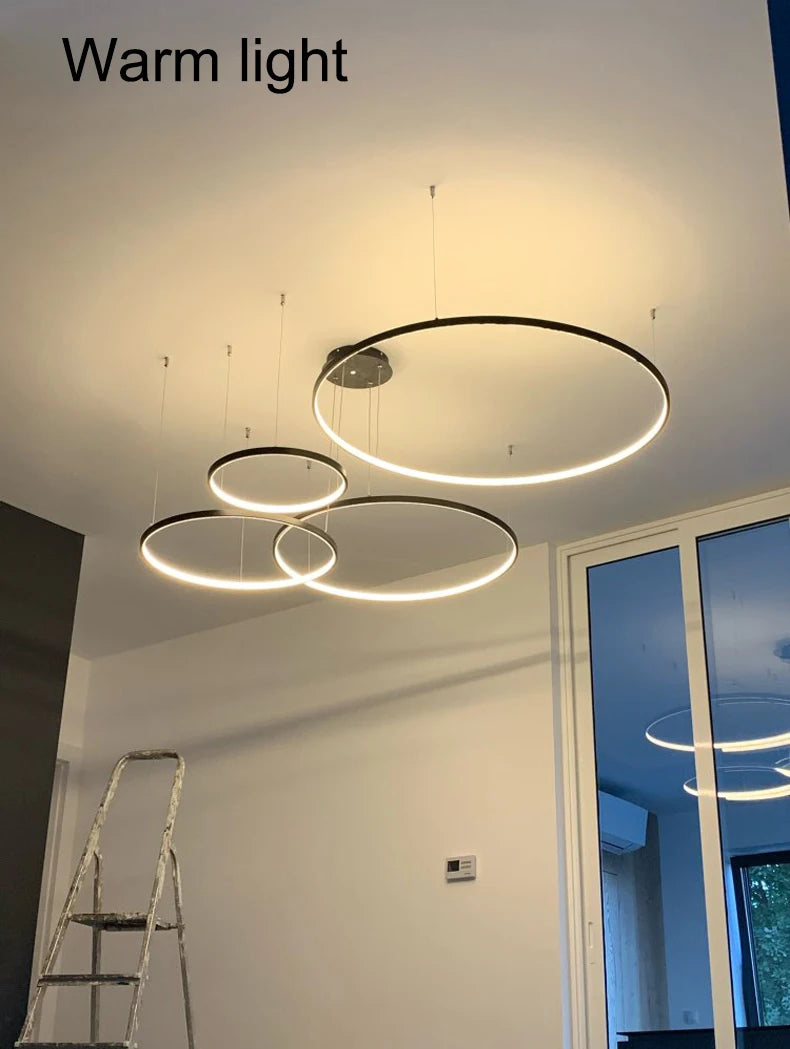 New Modern LED Chandelier for Living Room Bedroom Dining Room Aluminum Ring Indoor Pendant Chandelier Lamp Lighting