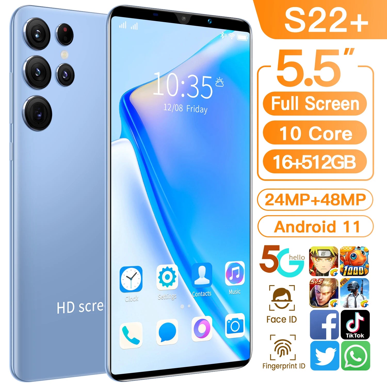 S25+ Dual Core Android Smartphones 16+1024GB Quad Core Dual SIM Smart Phone Mobile Phones High Quality for M11Ultra M12Ultra