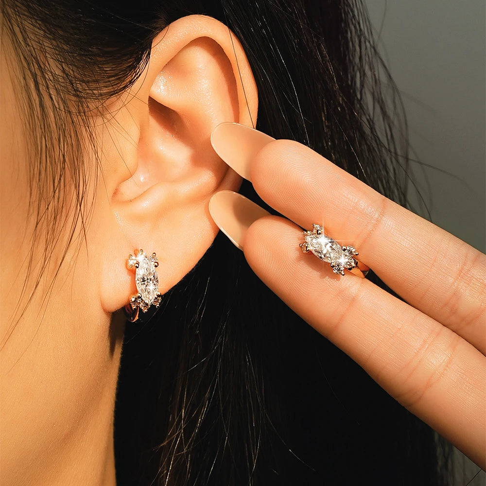 Wholesale Luxury Delicate Hoop Earrings with 14K Gold Filled Featuring 2.2mm Round Moissanite Earrings Marquise Zircon Certified