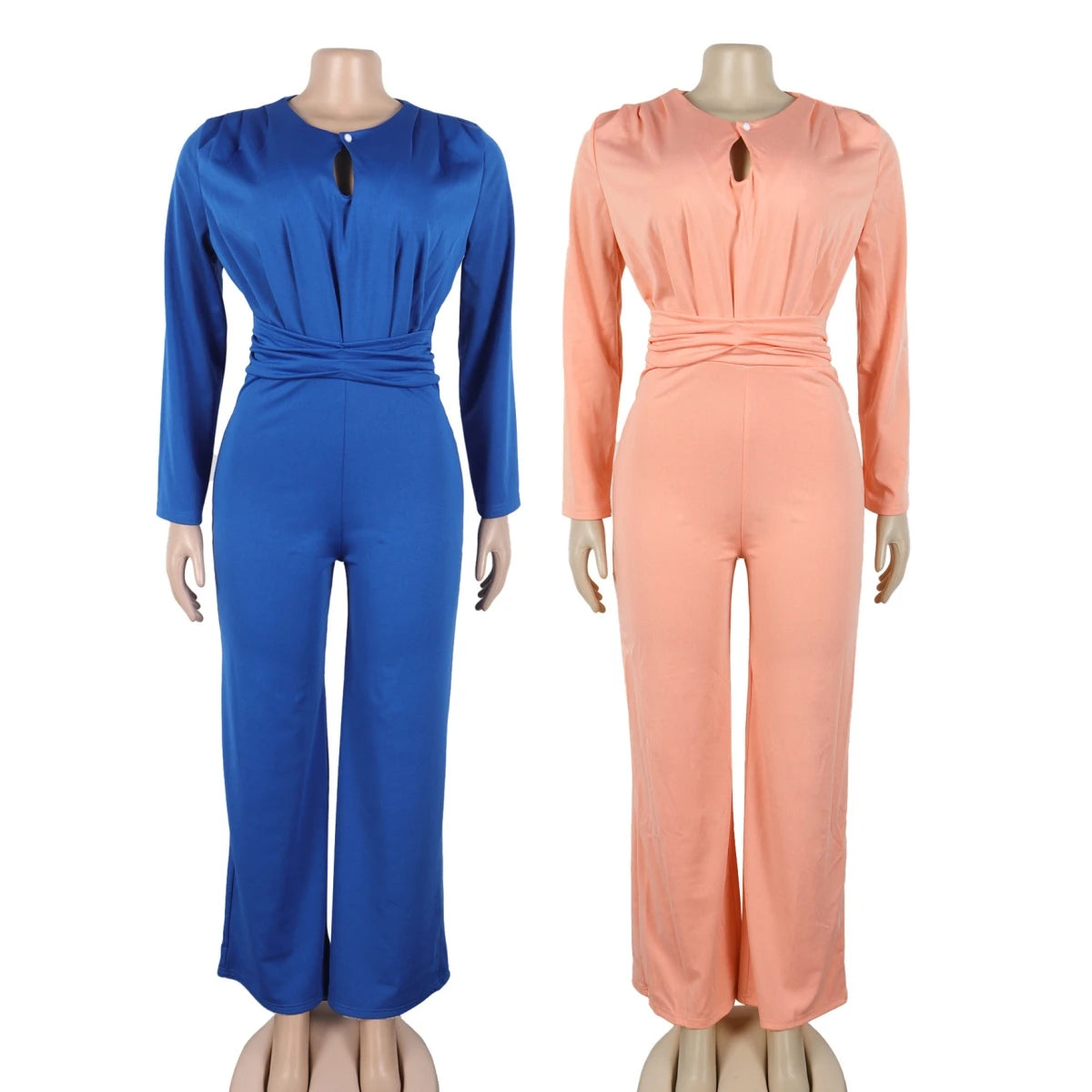 Latest Design Casual Jumpsuit Women Elegant Elastic Slim Fit Hollow Out Long Sleeve Ladies Wide Leg Jumpsuit for Women