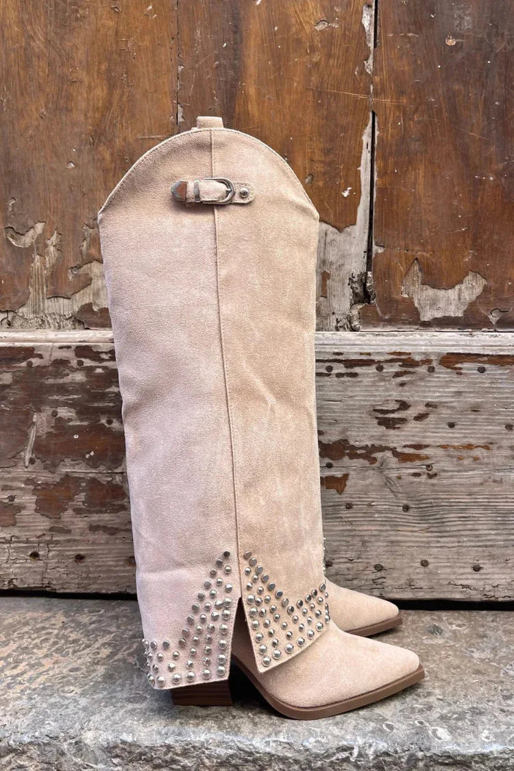 Designer Luxury Women's Over-the-Knee & Knee-High Western Snow Boots Thick Heel Rhinestone Decorated High Fashion Winter Shoes