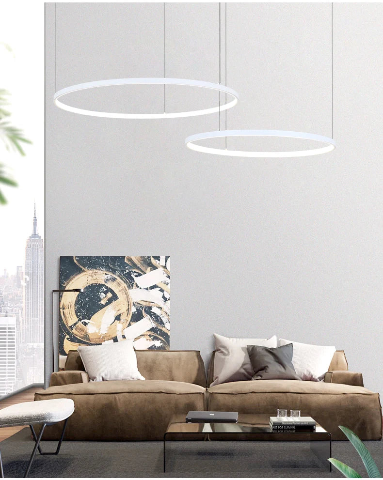 New Modern LED Chandelier for Living Room Bedroom Dining Room Aluminum Ring Indoor Pendant Chandelier Lamp Lighting