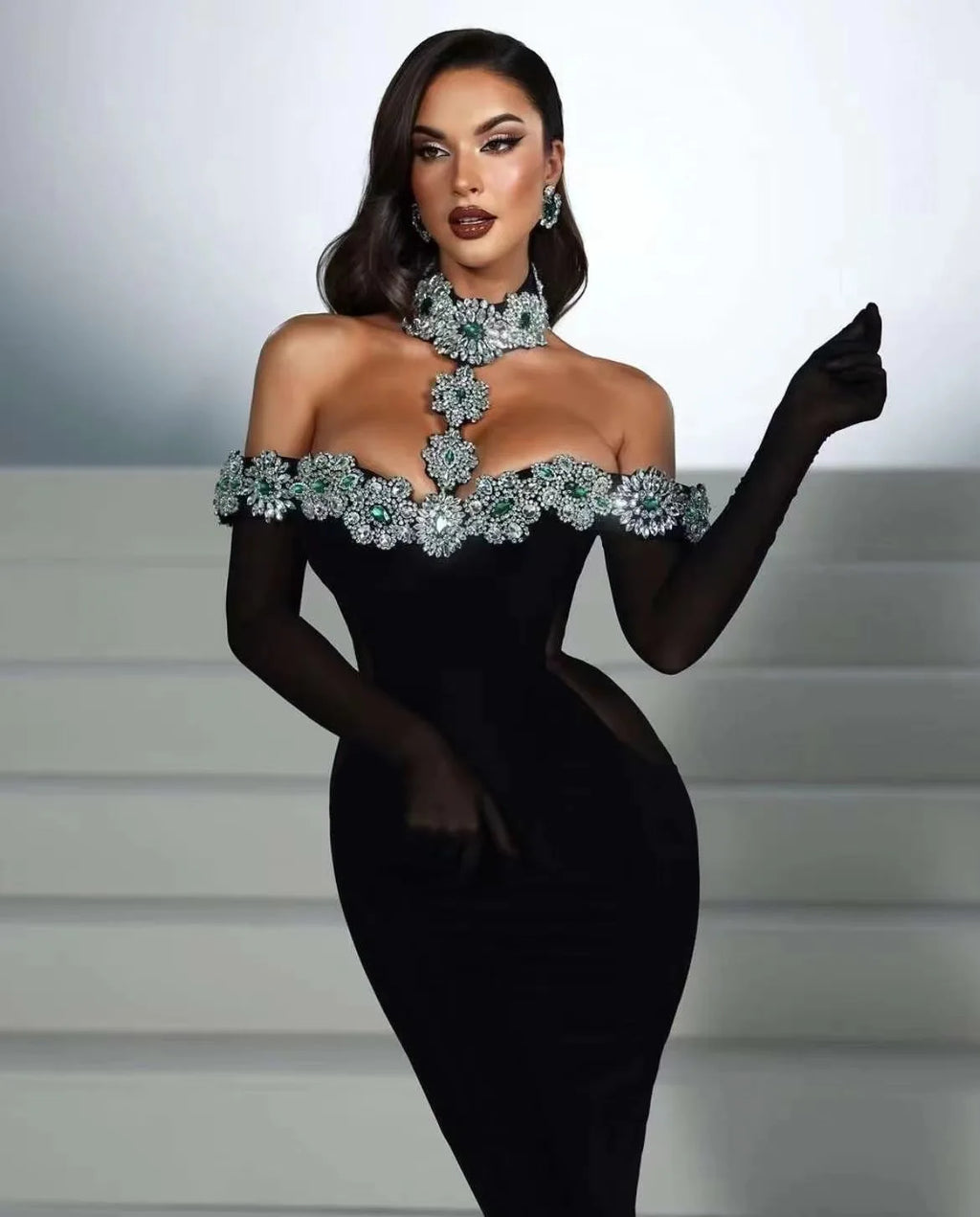 ED2679 High Quality Women Fashion Crystal Dress Women Rhinestone Dresses With Sleeve Bandage Dress