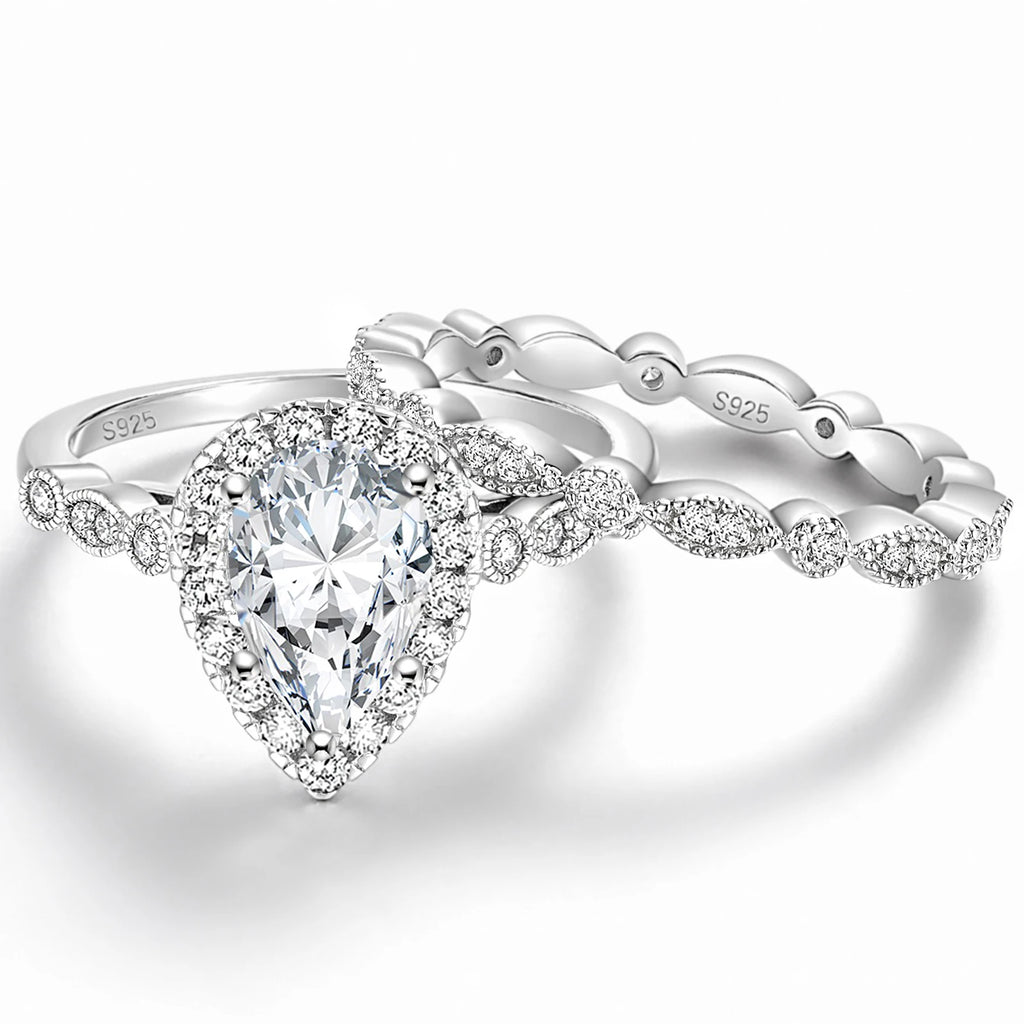 OAHLAN Luxury Fashion Jewelry 1.5 Ct Pear Cut D Color VVS1 Moissanite S925 Sterling Silver Rings for Women Wedding Engagement