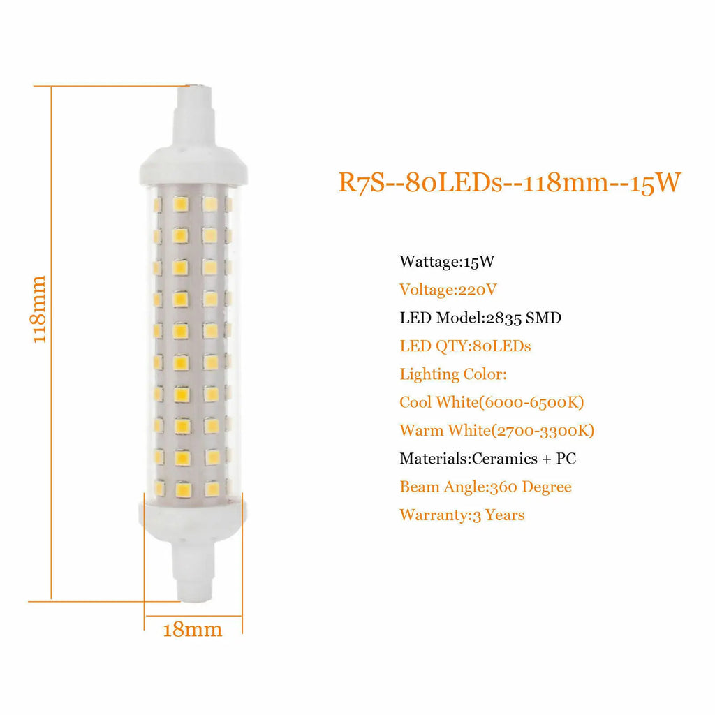 10w 15w 20w  R7S Floodlight LED Lamps SMD 2835 78mm 118mm 135mm Dimmable LED Light Bulb 220V Energy Saving Replace Halogen Light