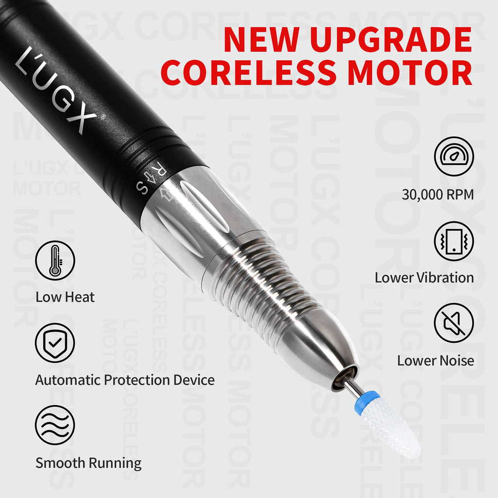 L'UGX High Quality Professional 30000 Rpm Wireless Nail Drill Machine Cordless Electric Rechargeable Portable Nail Drill