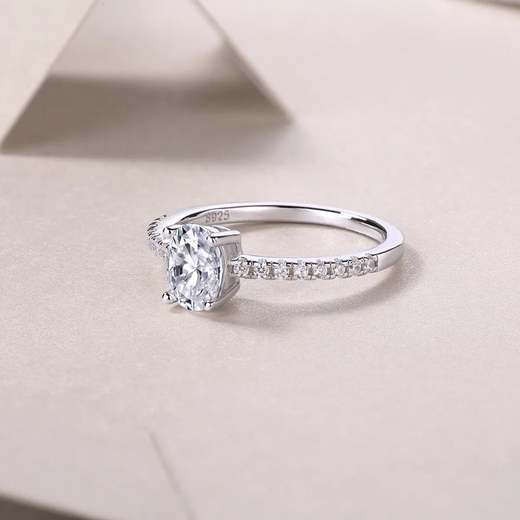 Fashion Classic 925 Sterling Silver 18K White Gold Plated Women's Jewelry Oval Cut 1CT VVS GRA Moissanite Rings with Certificate