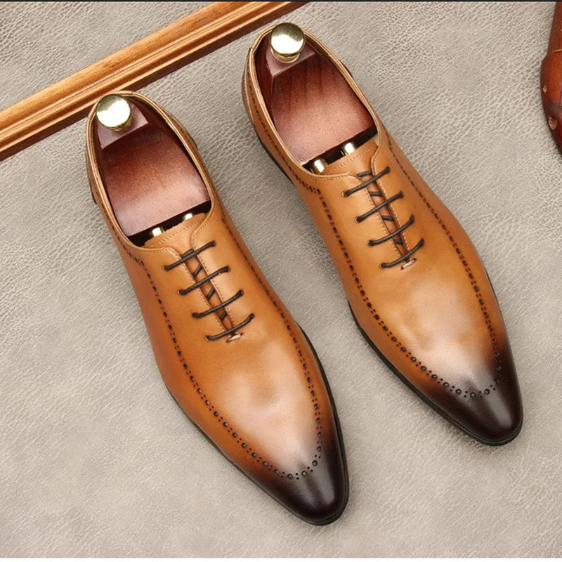 S8659F  2026 Men's Business Carved Cowhide  High Quality Lightweight Flat Waterproof Anti-Slippery Header Leather Shoes
