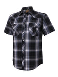 Men's Western Cowboy Short Sleeve Pearl Snap Button up Casual Work Plaid Shirts