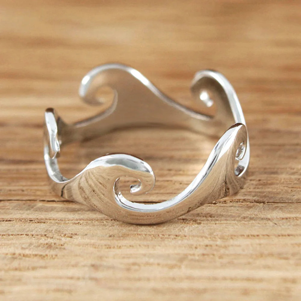 Irregular Wave Polished Index Finger Ring for Men Women, Minimalist Unisex Band with Smooth Style