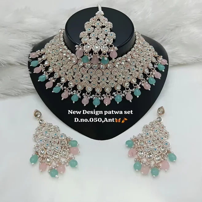 Standard Quality Trending Fancy Collection Gold Plated Kundan & Pearl with Stone Necklace Set for Women Wedding Ethnic Jewelry