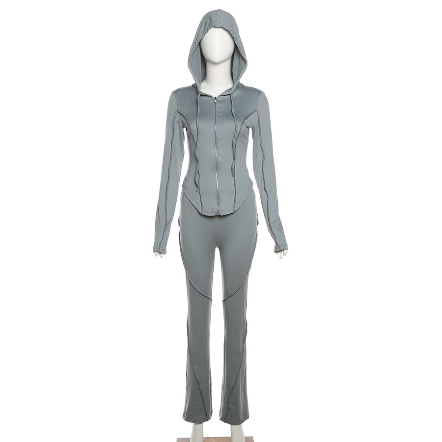 Custom Logo Spring Clothing Casual Women Zipper 2 Piece Set Women Solid Sweat Suit Hooded Women Tracksuit Set