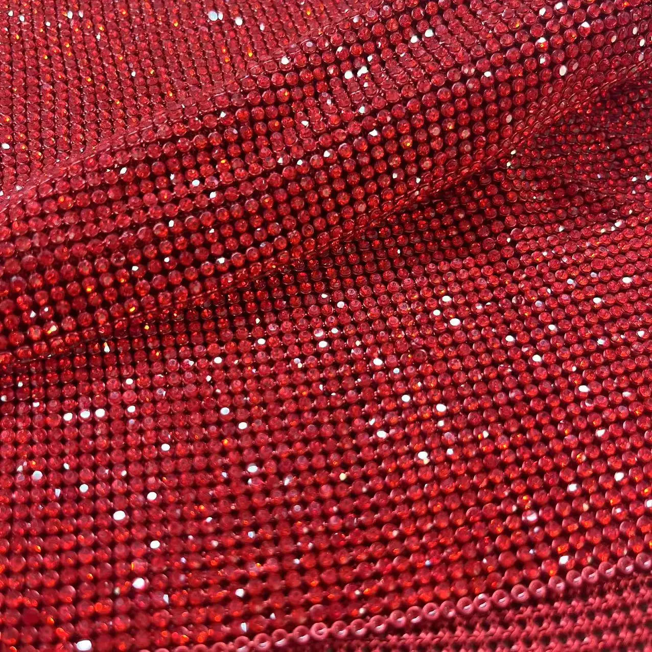 Shiny Siam Crystal Mesh Fabric Red Rhinestone Mesh for Sewing on Bags Shoes Garment