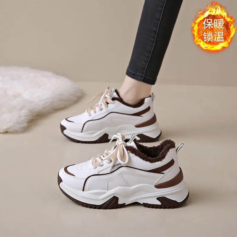Winter Velvet High Top Shoes for Women Versatile Thickened Warm Cotton Shoes Thick Soled Height Increasing and Leisure Shoes