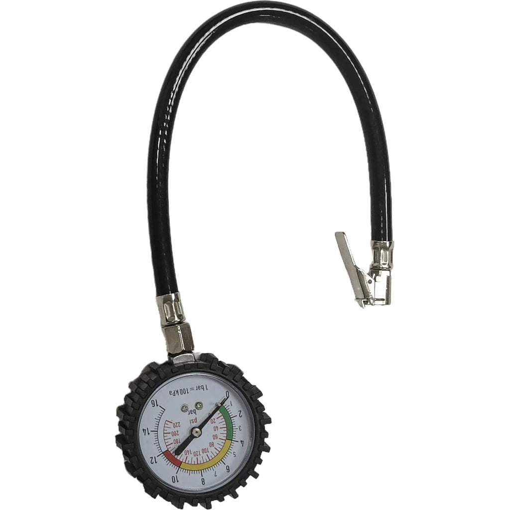 Pneumatic Part Tools Straight Chuck 0-220 psi Analog Truck Air Tire Pressure Gauge with Flexible Hose