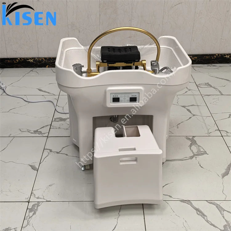 KISEN Portable Massage Shampoo Basin Pipeless Head Spa Equipment with Water Therapy Mobile Washing Bowl for Salon Use