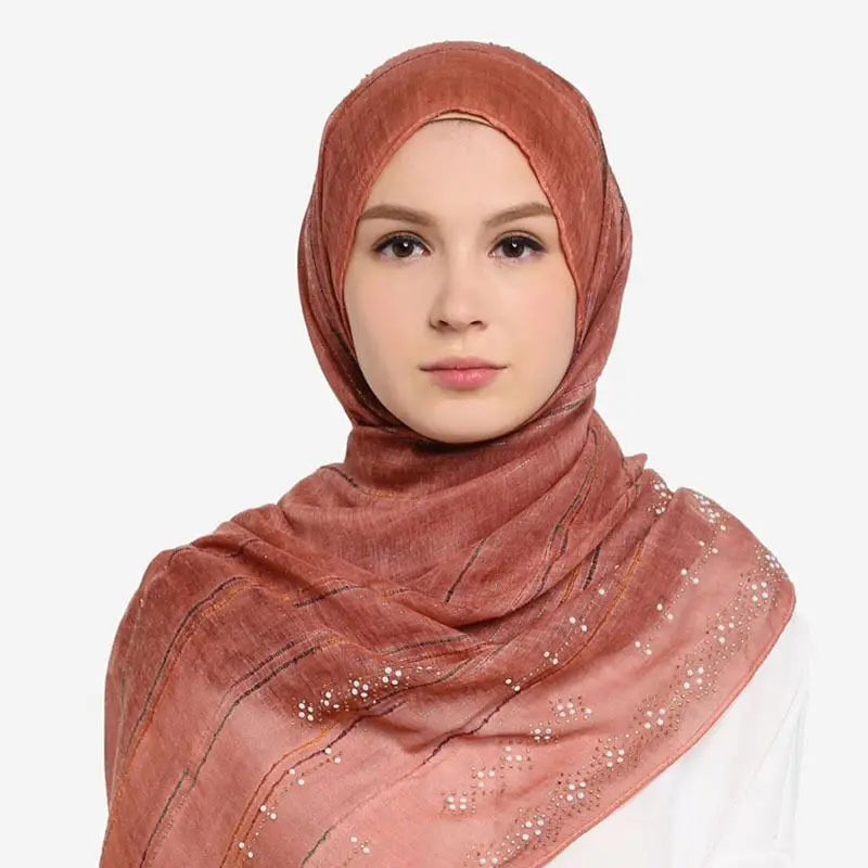 W-New Women's Sequins Glitter Cotton Scarf Hijab Shimmer Muslim Scarves Head Wraps
