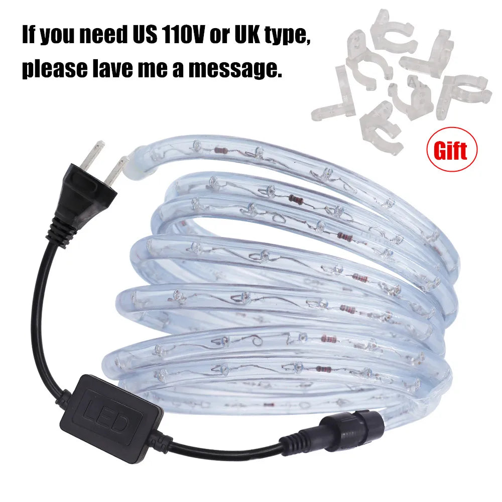 EU 220V LED Rope Tube String Fairy Lights 360 Degree Ligthing Waterproof Outdoor Garden Lamp Rainbow Led Strip