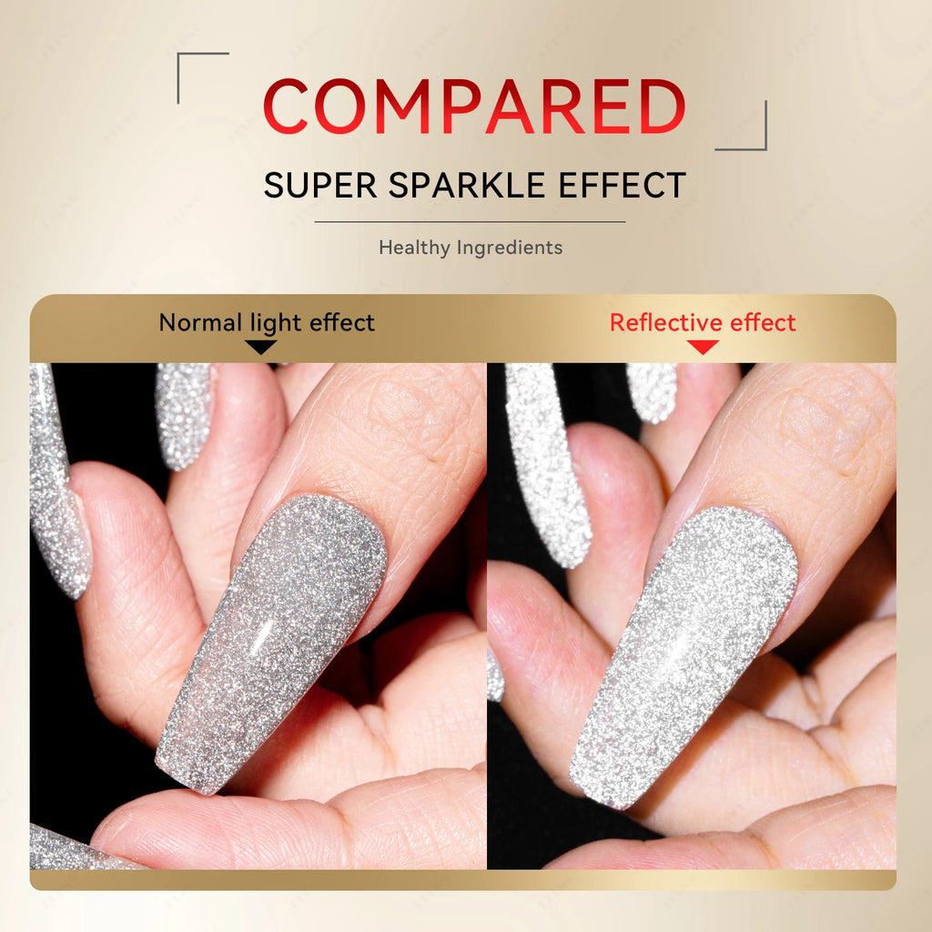 JTING Super Reflective Flash Gel Polish Classic 4Color Gold Silver Black Red Disco Reflective Gel Nail Polish Set Unique Designs