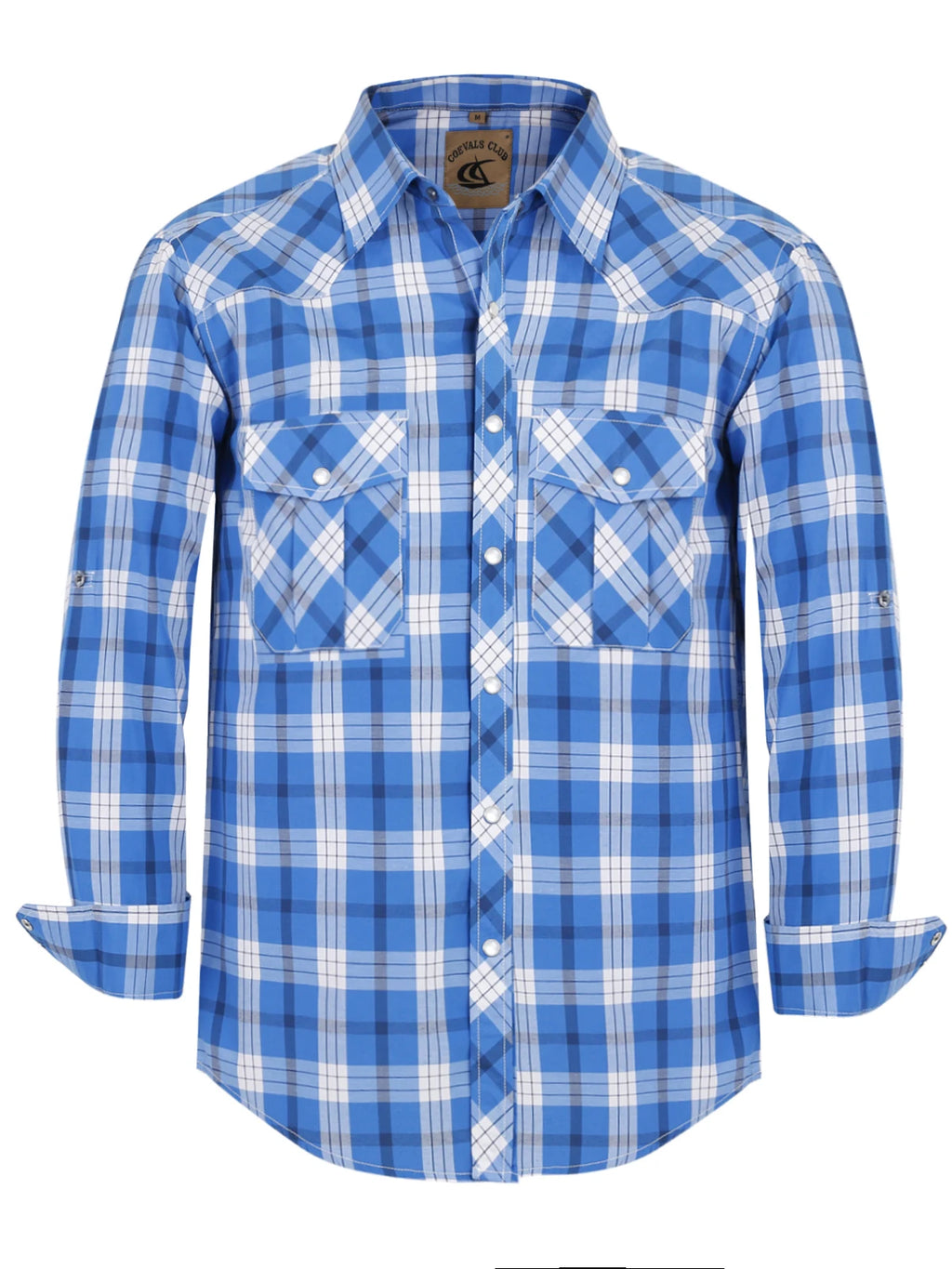 Men's Western Cowboy Long Sleeve Pearl Snap Casual Plaid Work Shirts