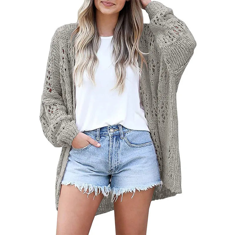 S-3XL  Spring and Autumn Top New Fashion Women's Cardigan Long Sleeved Hollow Out Sweater