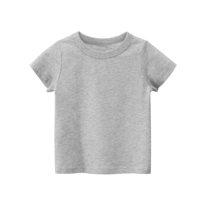 2026 Summer Girls Boys Solid T-Shirts Clothes 100% Pure Cotton Short Sleeve Yellow Red Green Kids UnderShirt Bottomming Clothing