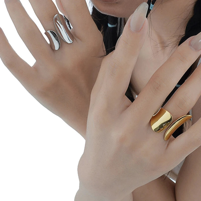 WuQie Classic Irregular 18K Gold Plated Sterling Silver 925 Jewelry Glossy Wide Surface Rings