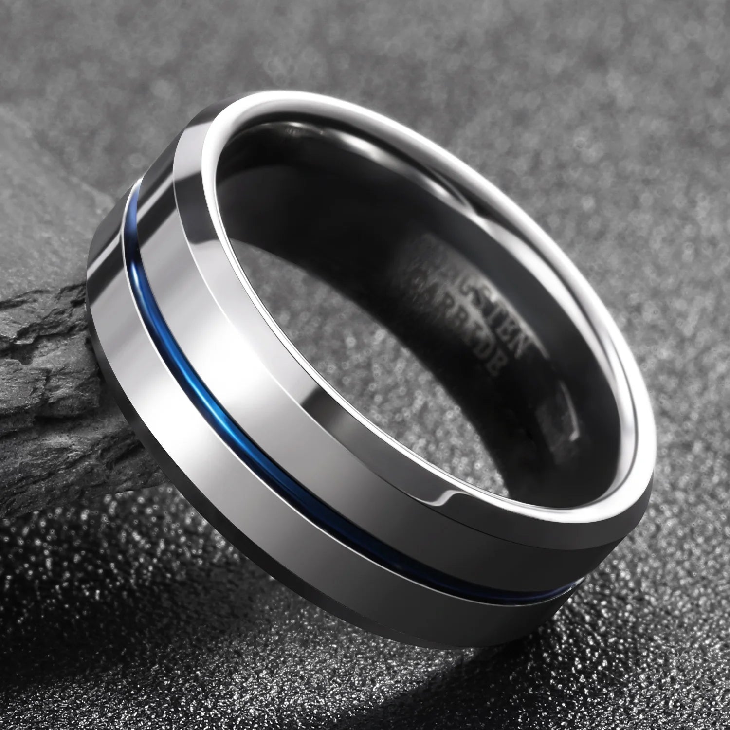OAHLAN 8mm High Polished Tungsten Carbide Rings Blue Line Grooved Anti Rust for Mens Wedding Engagement Anniversary Gift Jewelry