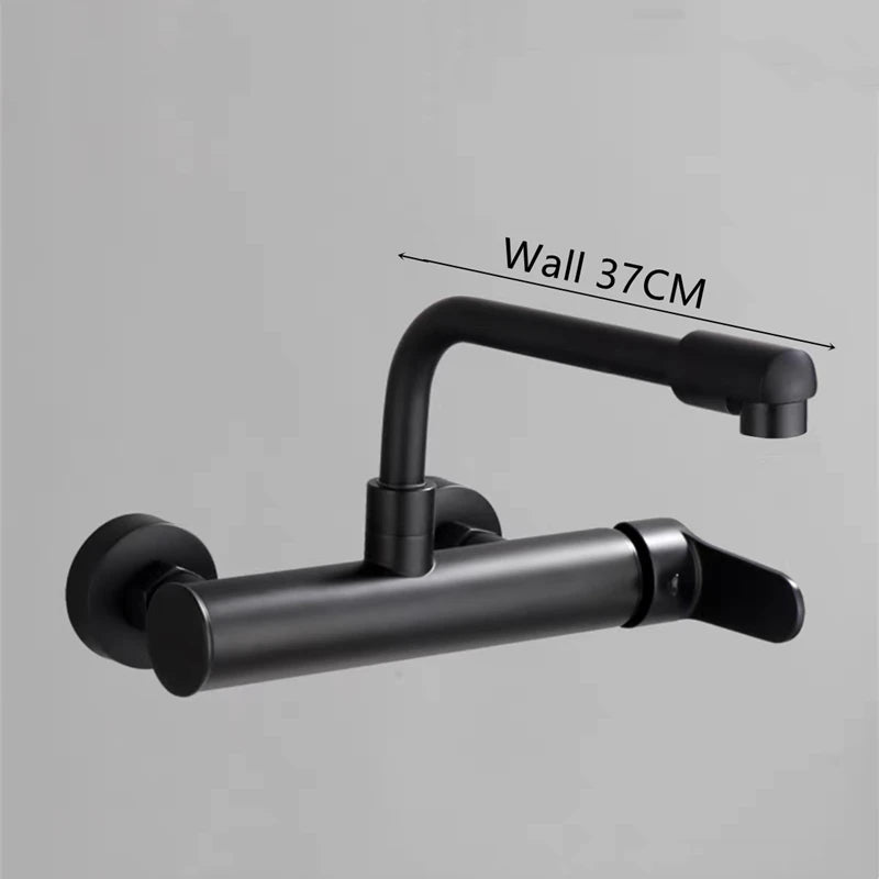 Brass Black Kitchen Faucets 360 Rotate Dual Hole Wall Mounted Silver Bathroom Faucet Cold Hot Water Folding Crane Sink Mixer Tap
