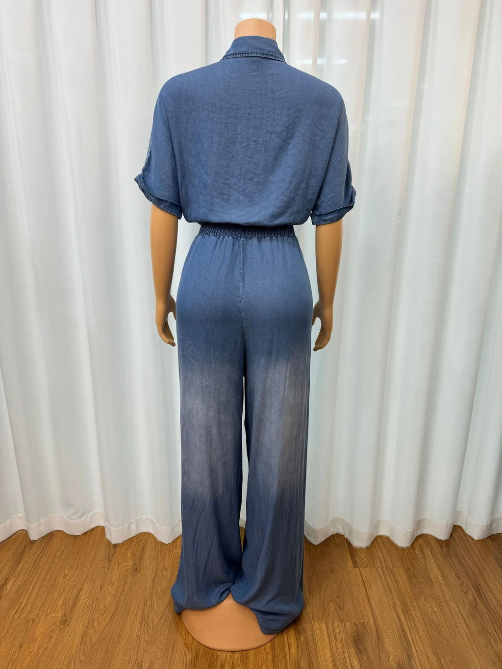 HK7248 Customized Summer Jumpsuits Women Casual Turn-Down Collar Breasted Lace up Short Sleeve Loose Wide Leg Jumpsuit for Women