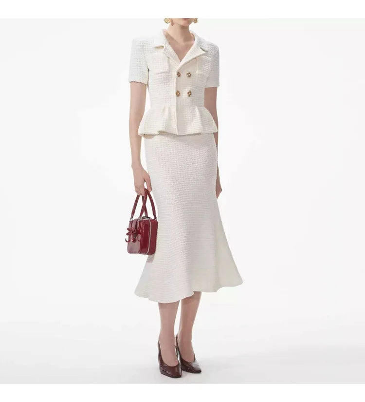 Bettergirl 2024 Autumn New Niche Fashion Temperament Flounce Short Sleeve Top Fishtail Half Skirt Dress