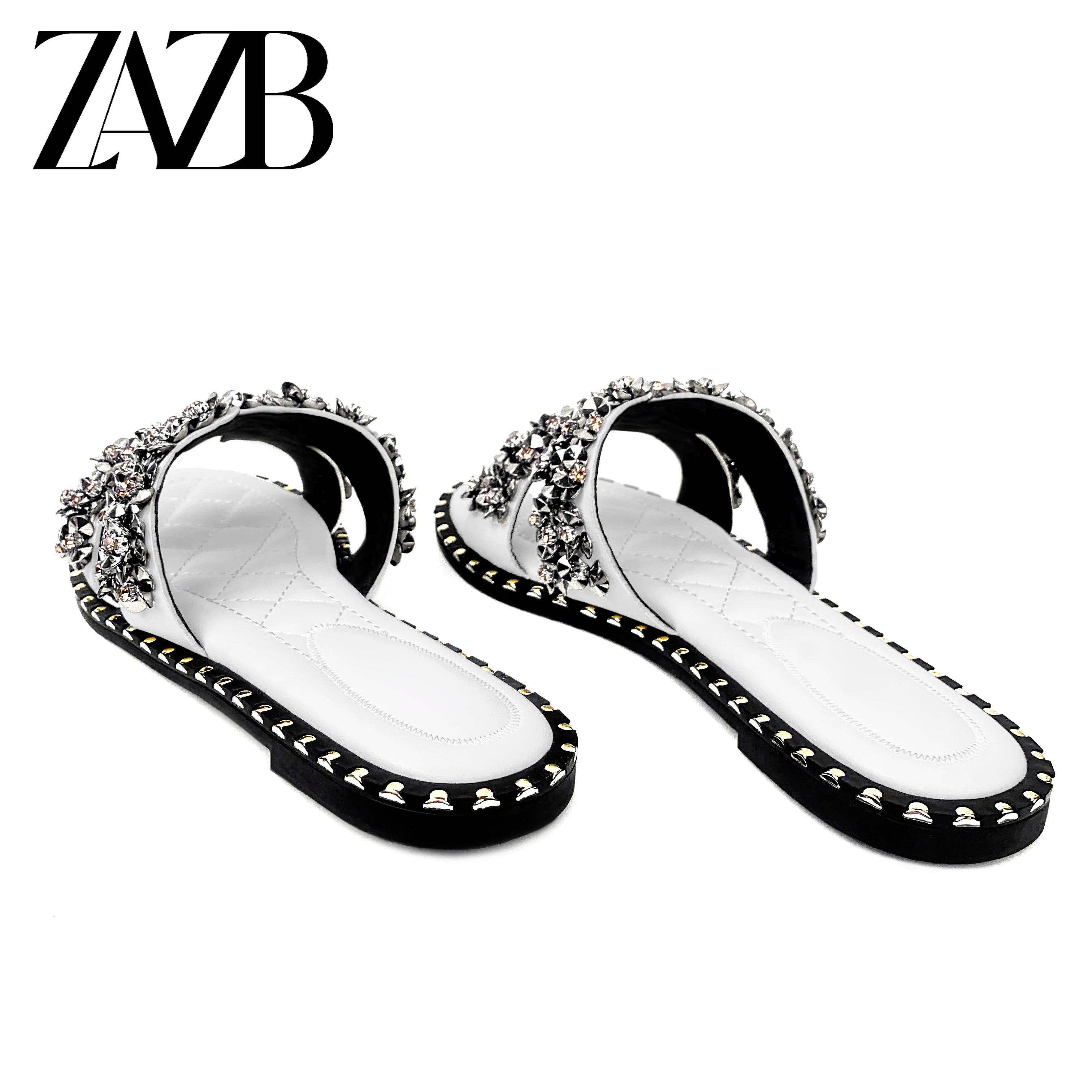 New Wholesale Design Summer square Head Leather European and American Open Toe Flat Shoes Black Womens slippers Sandals