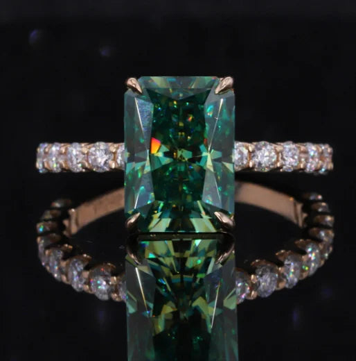 Starsgem 14k Moissanite Rings Radiant Cut Green Moissanite Wedding Simple Custom 14k Solid Gold Ring