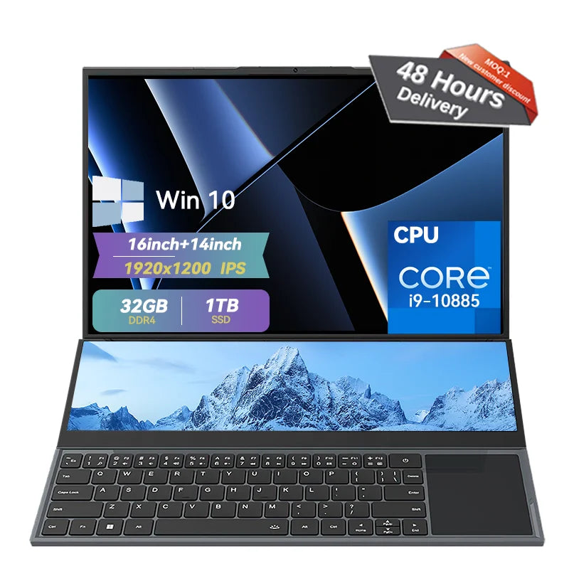 I7-9850H CPU Laptop 16inch Double Screen IPS 1920x1200 14inch Touch Screen 32GB DDR4 2TB SSD Laptops Computer